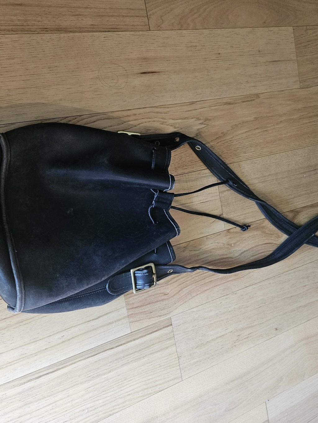Vintage Coach Legacy Black Leather Drawstring Bucket Bag